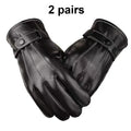 Men Winter PU Leather Gloves Touchscreen Warm Waterproof Gloves For Driving Cycling Qme 2 pairs