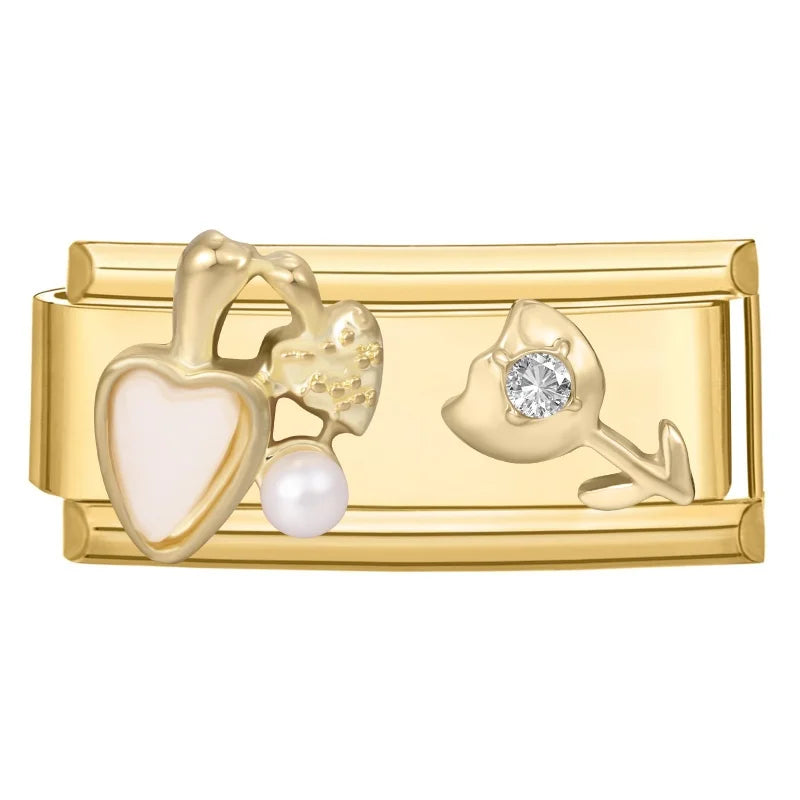 Sweet Flowers Butterfly Cute Heart Bows Italian Charm Link Gold Color Fit 9mm Stainless Steel Bracelet Women DIY Making Gift Qme Style 12