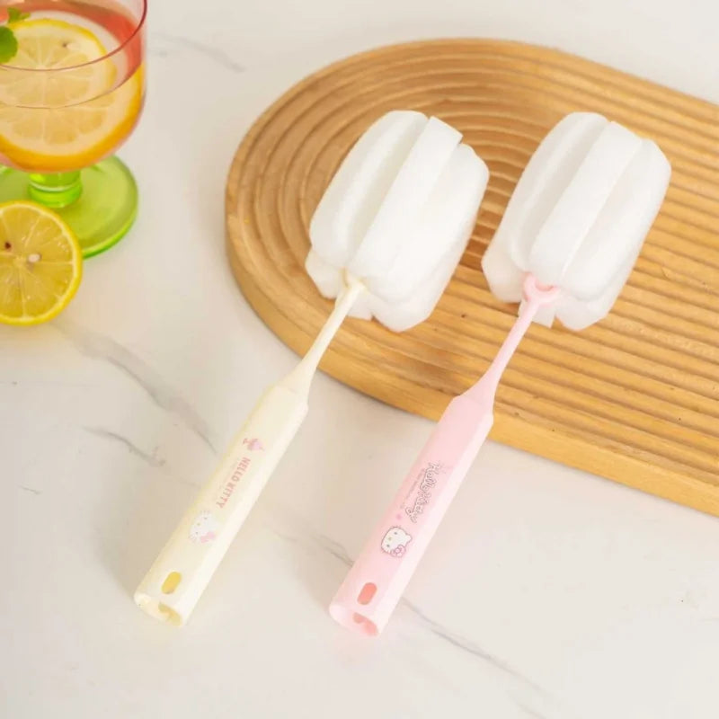 Hello Kitty Kuromi Cup Brush Long-Handled Bottle Brush Sponge Brush for Removing Tea Stains from Every Corner Qme