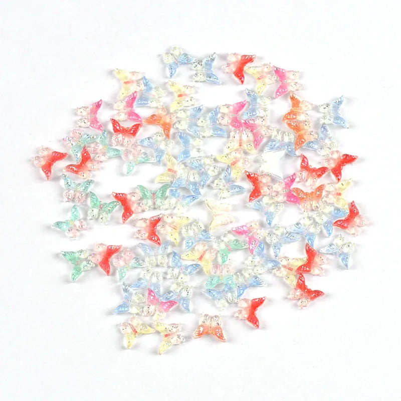 50/200Pcs 6-12mm Colord Butterfly/Bow Resin Embellishments Flatback Cabochons Crafts Scrapbooking Making DIY Nail Arts C4109 Qme
