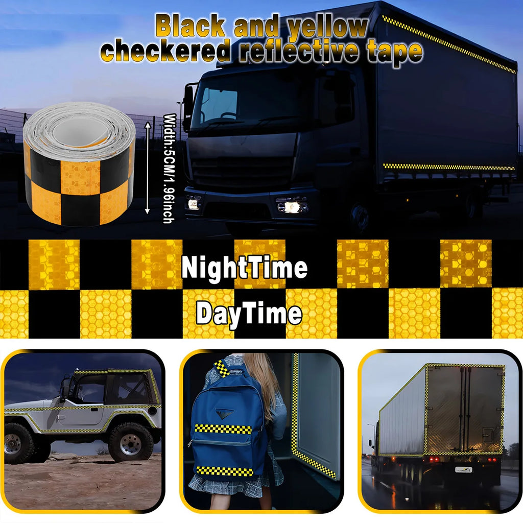  Reflective Sticker Car Safety Warning Tape for Bicycle Scooter Truck - Decorative Warning Marking Tools Qme Black and yellow 5m 5cm