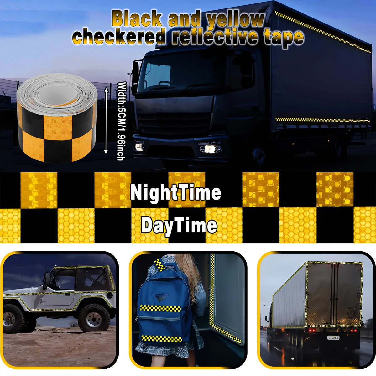 Reflective Sticker Car Safety Warning Tape for Bicycle Scooter Truck - Decorative Warning Marking Tools Qme Black and yellow 5m 5cm
