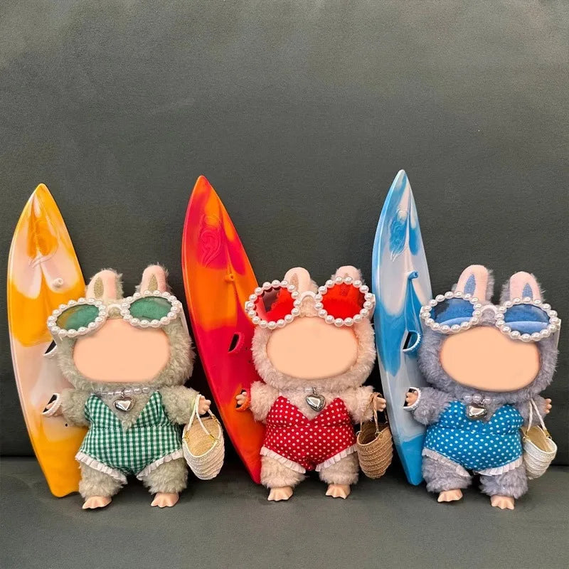 17cm Labubu 4-piece costume set (without dolls), fashionable summer beach costume set, doll costume accessories Qme