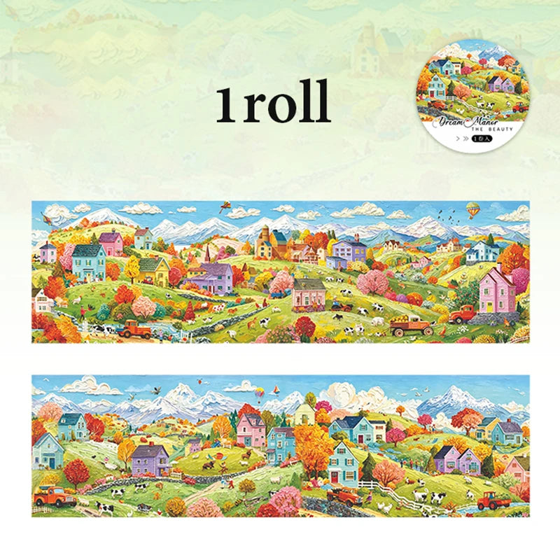 Wide European Town Scenery Washi Tape, Background Tape for Junk Journal Scene Making, Ideal Holiday & Birthday Gift Qme B