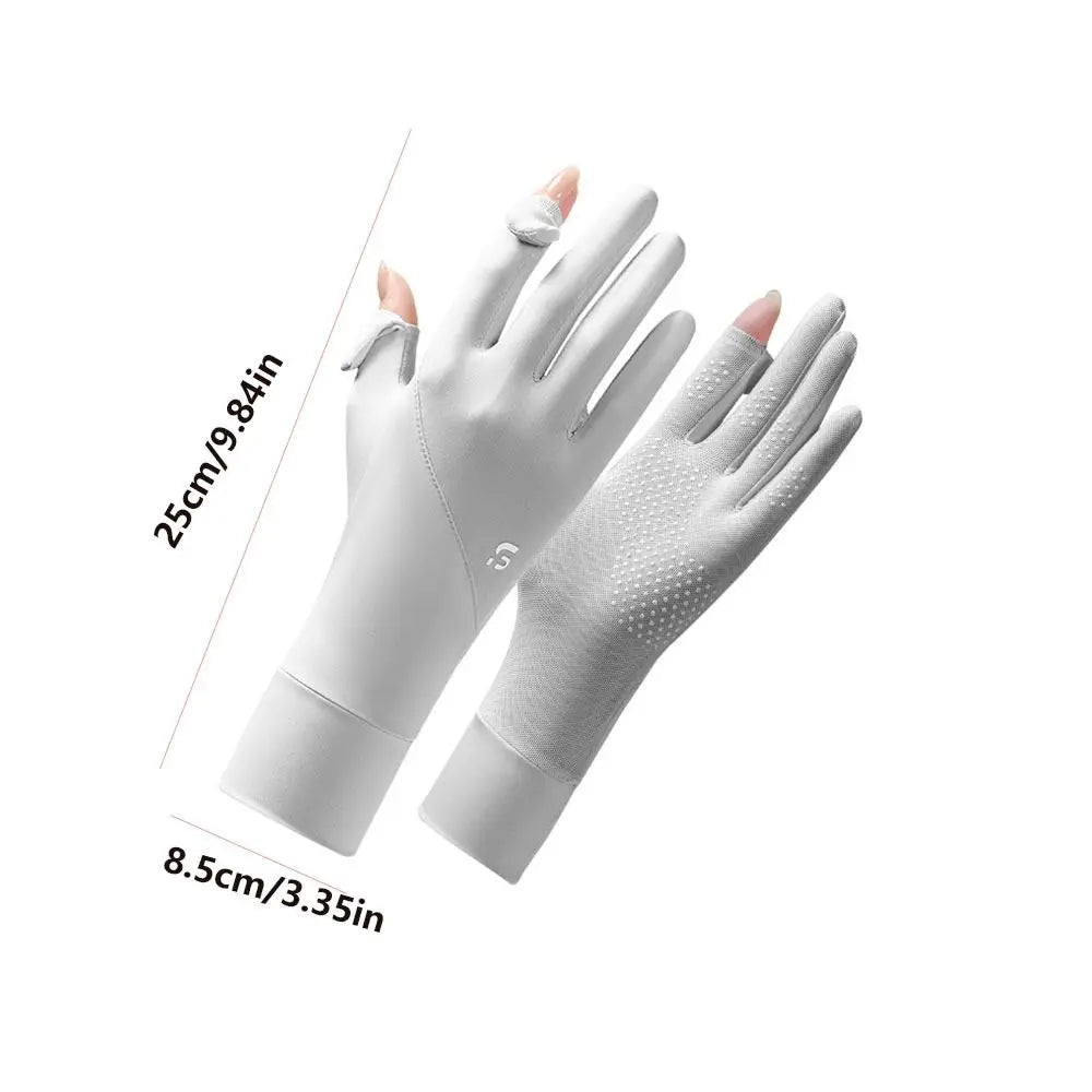 Ice Silk Women Sunscreen Gloves Thin Elastic Touch Screen Ice Silk Gloves Exposed Finger Breathable Cycling Driving Gloves Qme
