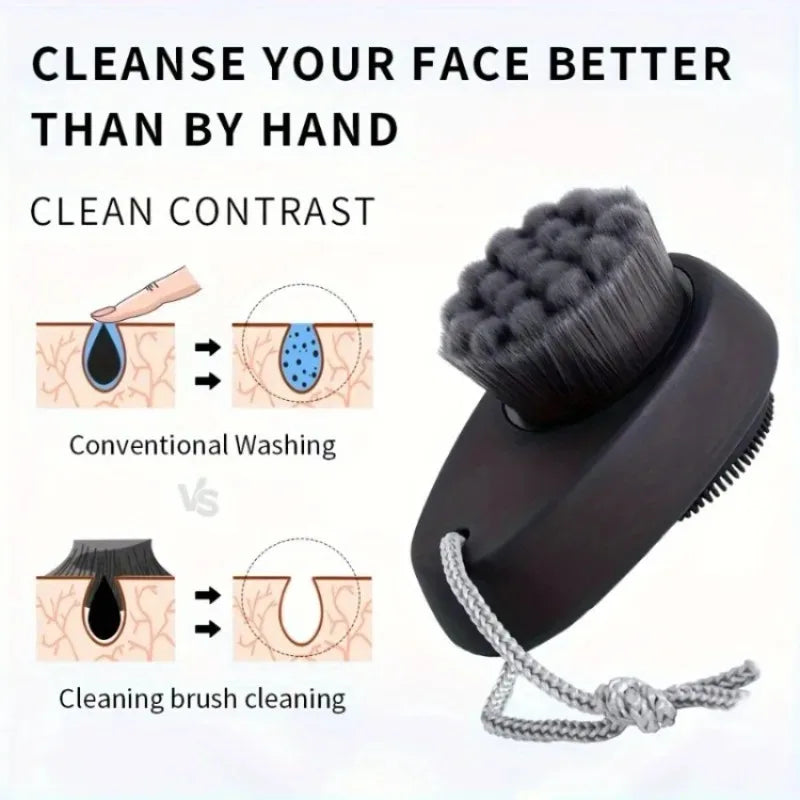 Double Sided Facial Cleansing Brush Soft Nylon Bristles Silicone Head Qme