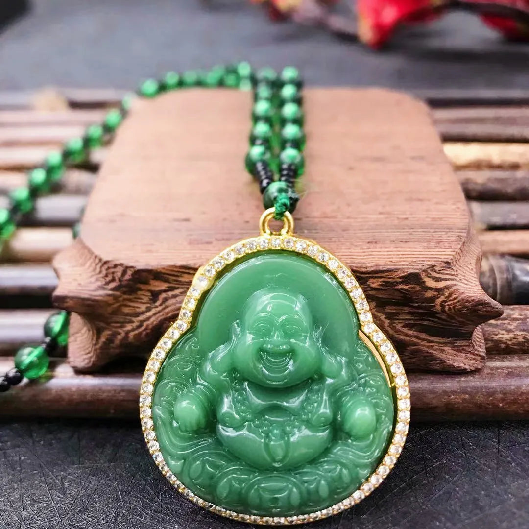Green Jade Buddha Pendant Necklaces Women Amulet Exquisite Chinese Style Lucky Maitreya Necklace Jewelry New Daily Style Drop Qme Maitreya