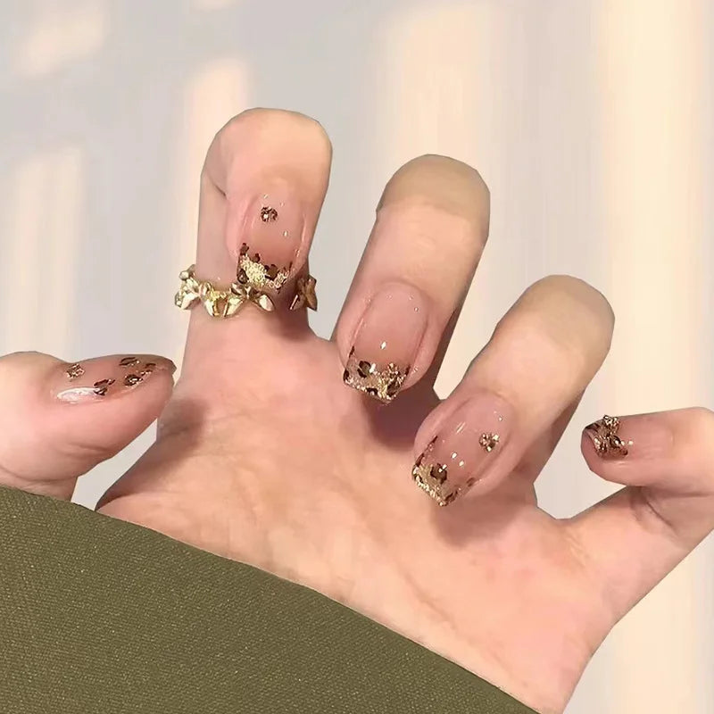 Leopard Print Fake Nails Art French Polka Dot False Nails Charms Long Pointed Press on Nails Manicure Tools Qme