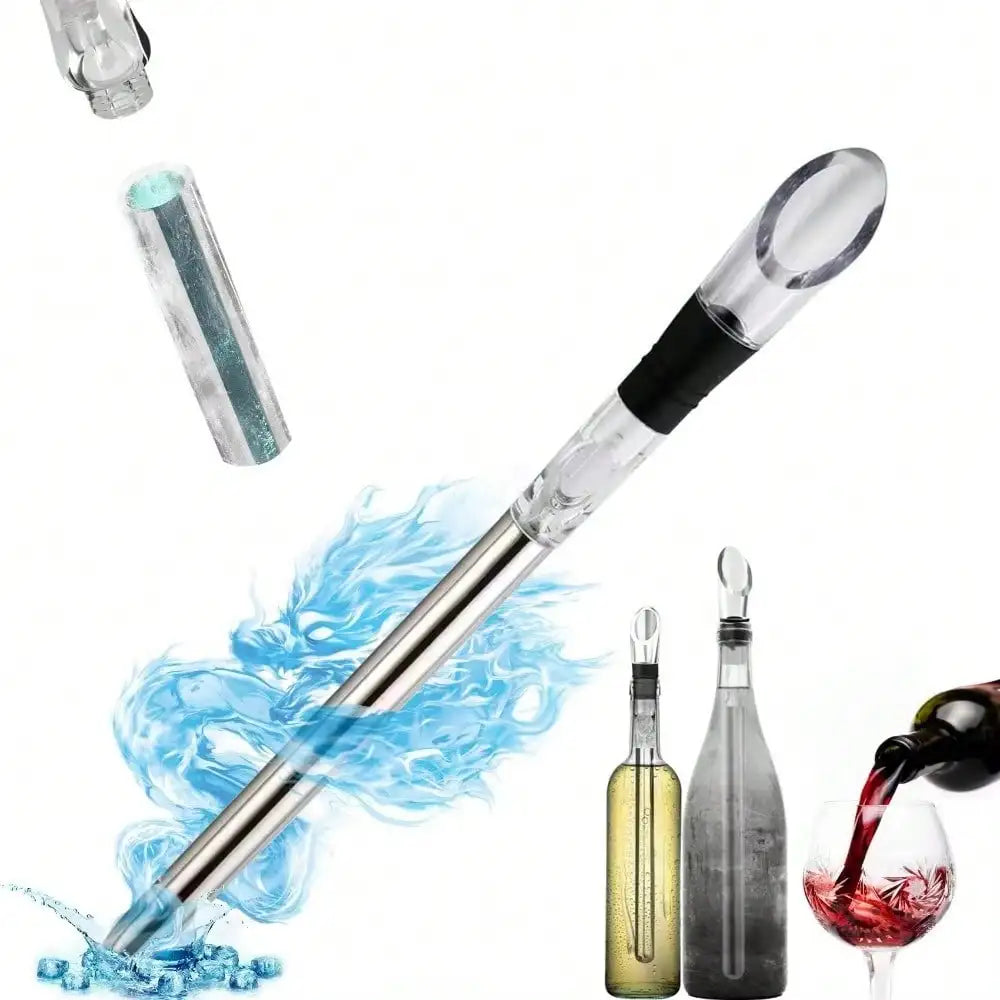 1 Stainless Steel Wine Cooling Rod Black Handle Sparkling Tool Qme