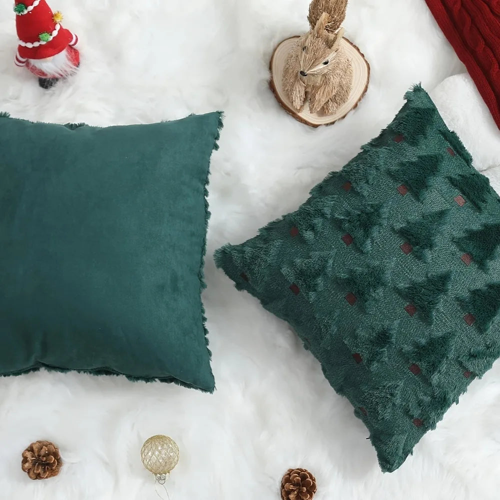 Christmas Pillow Covers 18x18inch Tree Throw Cases Soft Plush Winter Qme