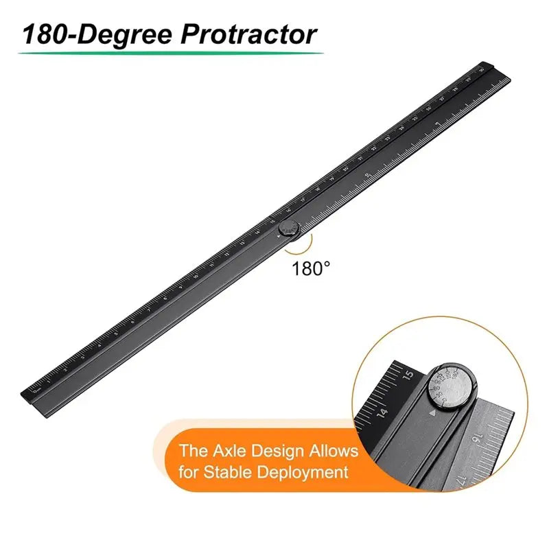 A02F-Aluminum Alloy 2Pcs 30Cm Folding Straight Ruler, Metric Protractor For Office And Art Qme