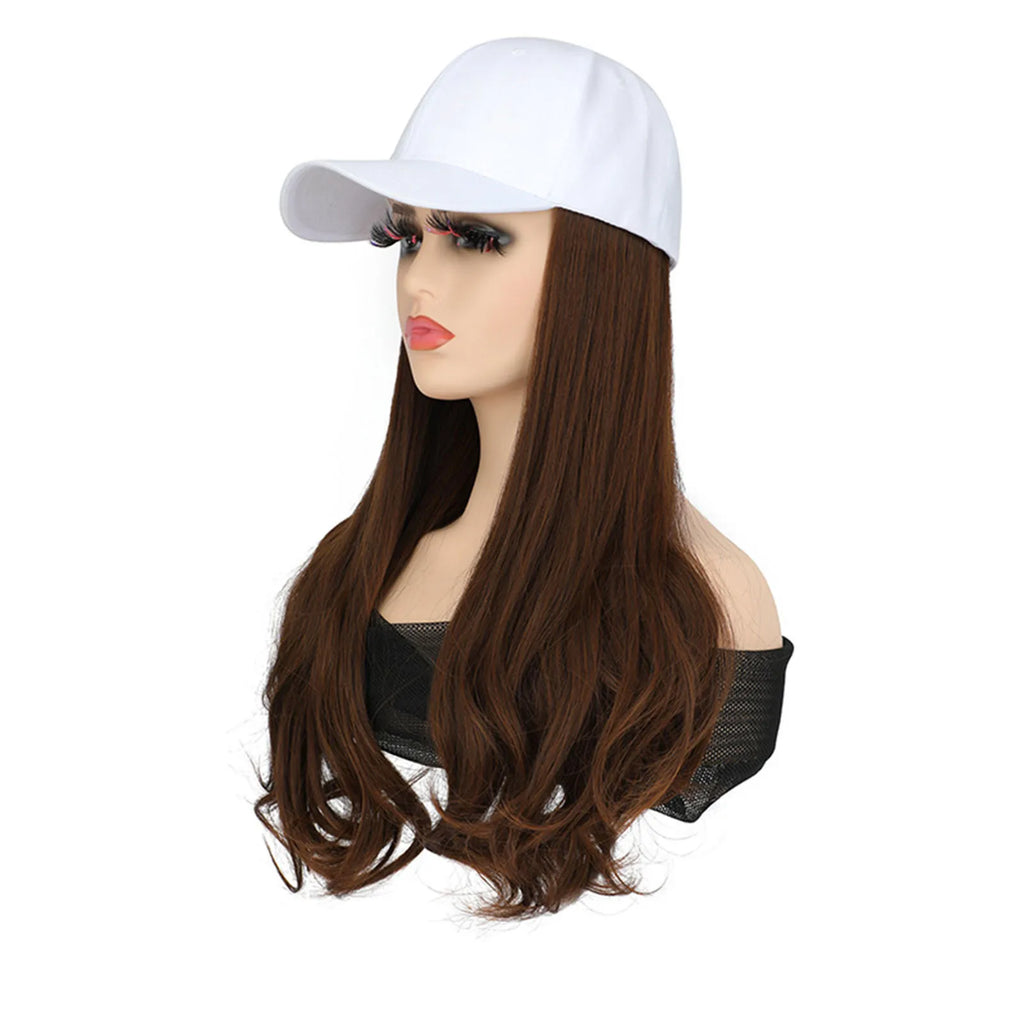 Baseball Cap With Hair Extensions Long Curly Hairstyle Adjustable Removable Black Wig Hat 17.7inch For Woman Girl Qme F