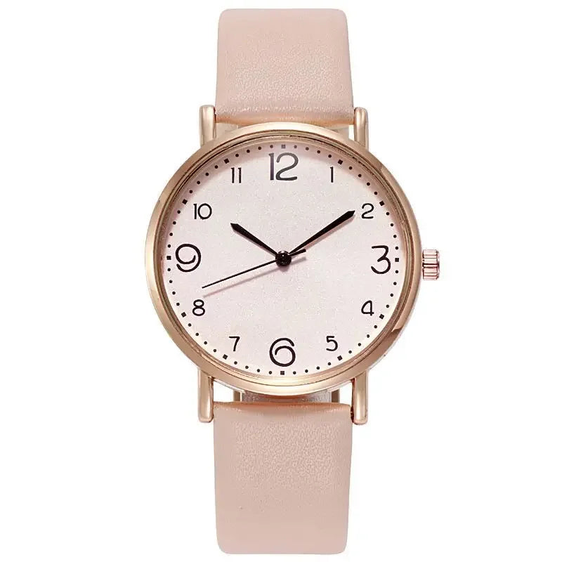 Dainty Simple Ladies Daily Wristwatch, Textured Cream Dial Thin Pink Leather Band Casual Quartz Watch for Student Office Qme