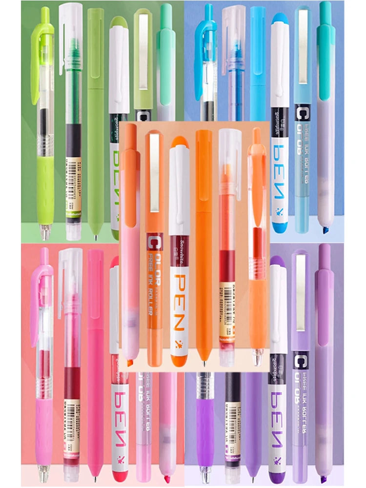 6pcs/set High Quality Gel Pen Straight Liquid Gel Pen Ballpoint Pen for School Office Stationery Kawaii Cute Qme