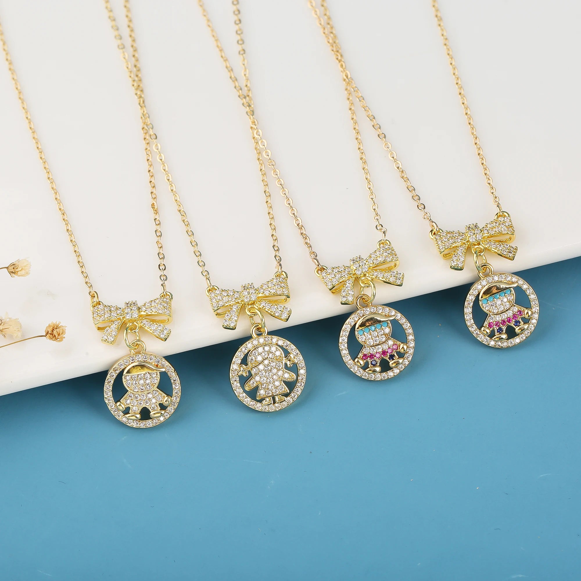 New Design 4 Styles Luxury Copper Zircon Boy Girl Heart Pendant Women Zircon Necklaces Chain Jewelry Charm Mother's Day Gift Qme