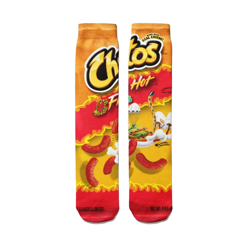 Fashionable Potato Chip Printed Socks Skateboard Youth Unisex Qme style9 One Size