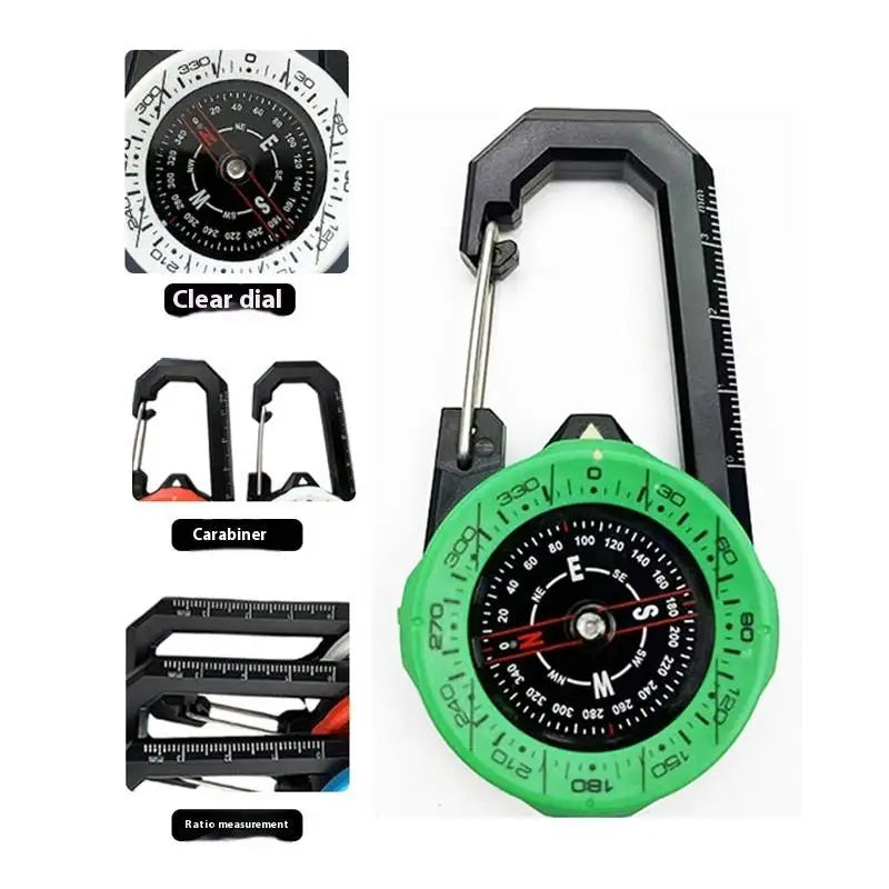 Luminous Compass Keychain Carabiner Portable ABS Material Directional Qme