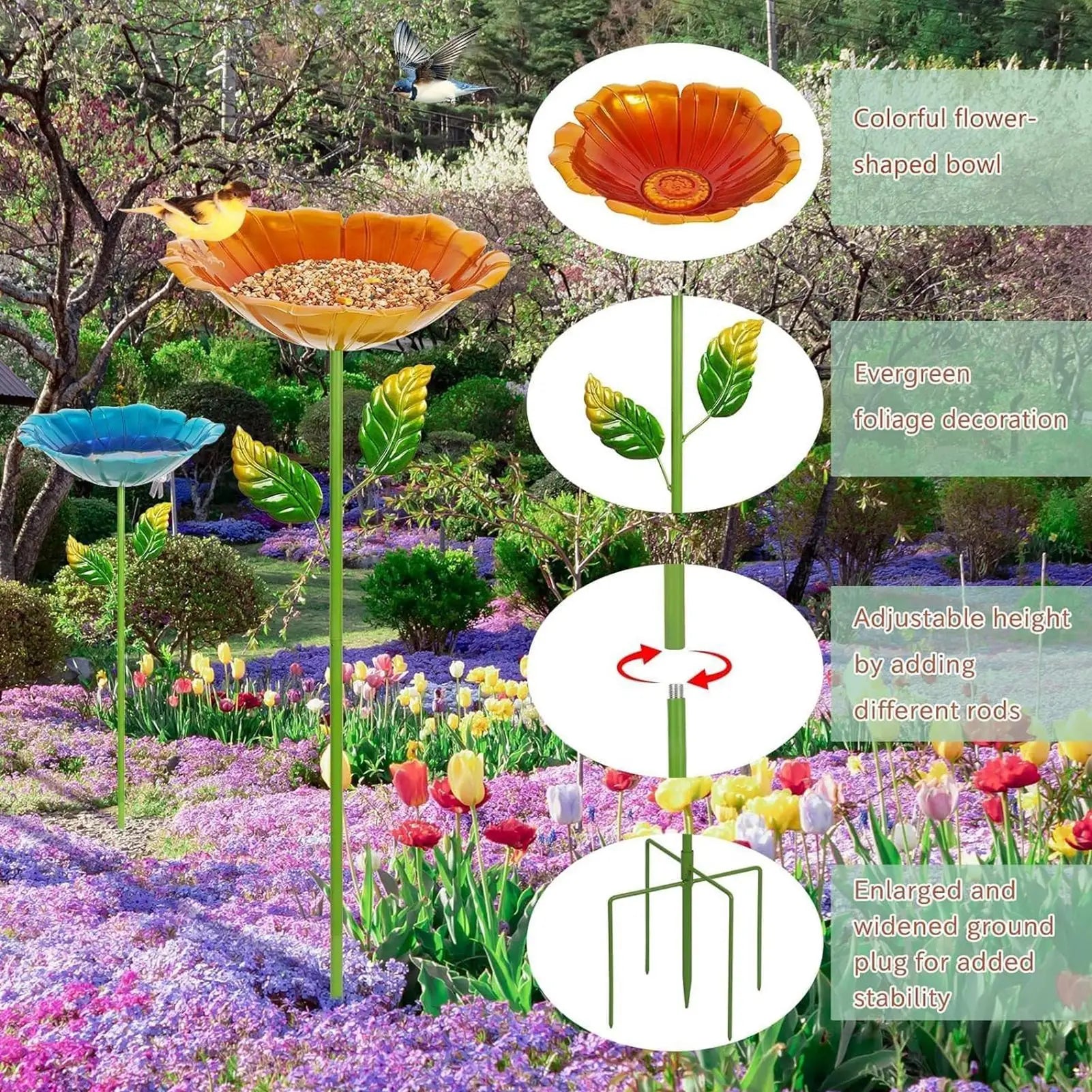 Bird Bath Outside Metal Rustproof All-weather Birdbath Outdoor Garden Qme