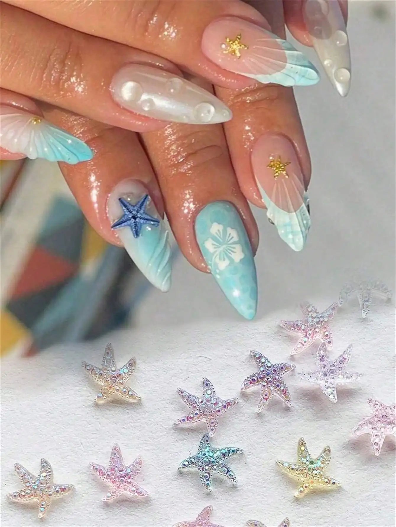 Summer Blue Ocean Elements Sea Star Shell 3D Nail Art Decoration Qme