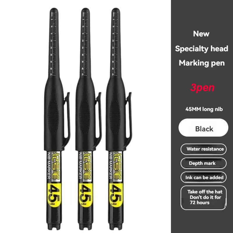 1- Waterproof Deep Hole Marker Pens Long Nib Head Carpenter Pen Black