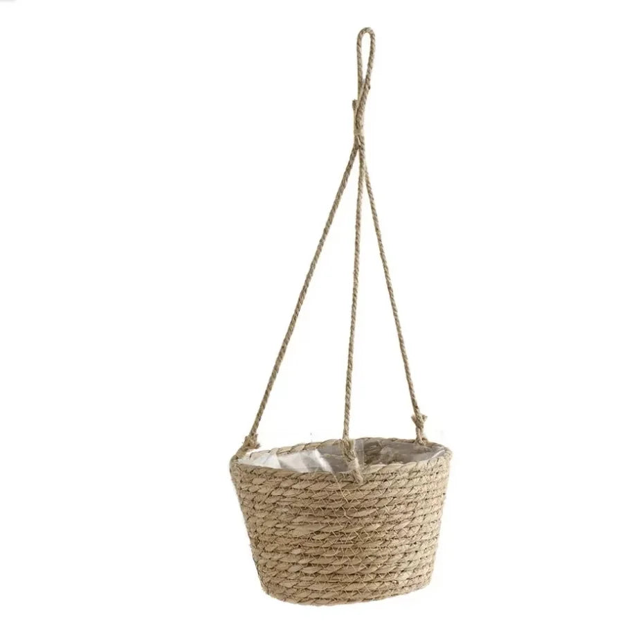 1PC Straw Hanging Basket Planter Twine Woven Flower Basket Rattan Basket Hanging Orchid Pot Pot Hanging Basin Qme 1PC