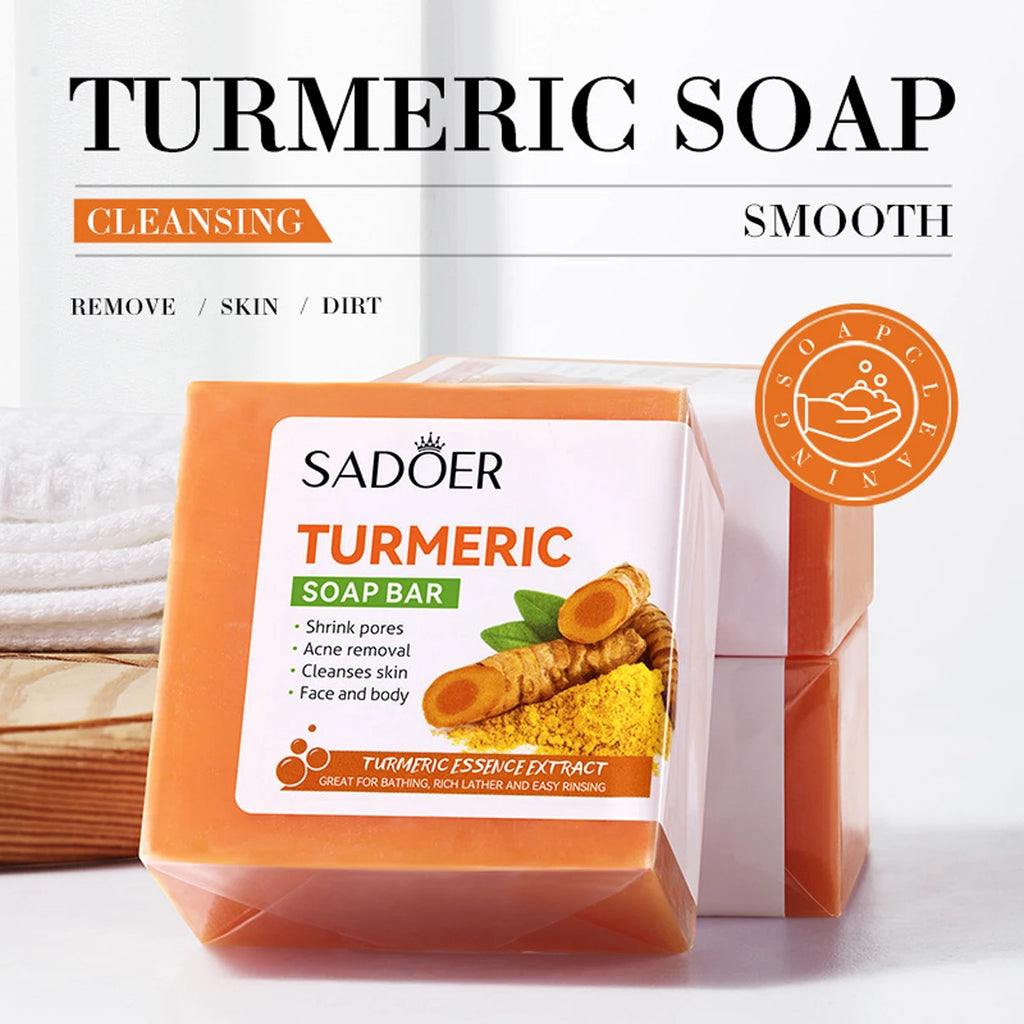 Turmeric Soap Bar Shrink Pores Remove Acne Cleanse Skin Smooth Face Qme Turmeric Soap 100g