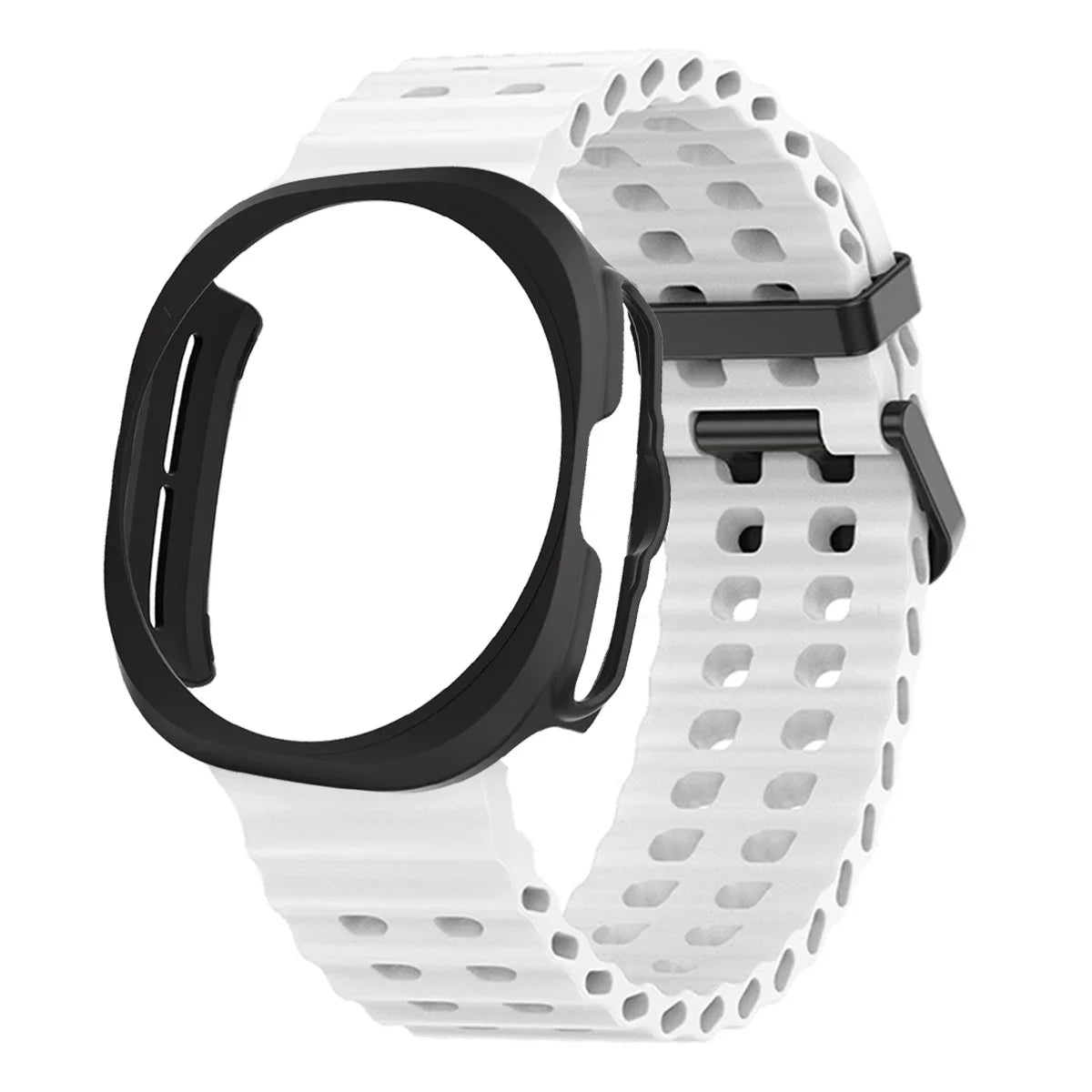 Case+Strap for Samsung Galaxy Watch 7 Ultra 47mm Sport Silicone Band Bracelet PC Case Protective Cover for Galaxy Watch 7 Ultra Qme white black Galaxy Watch 7 ultra