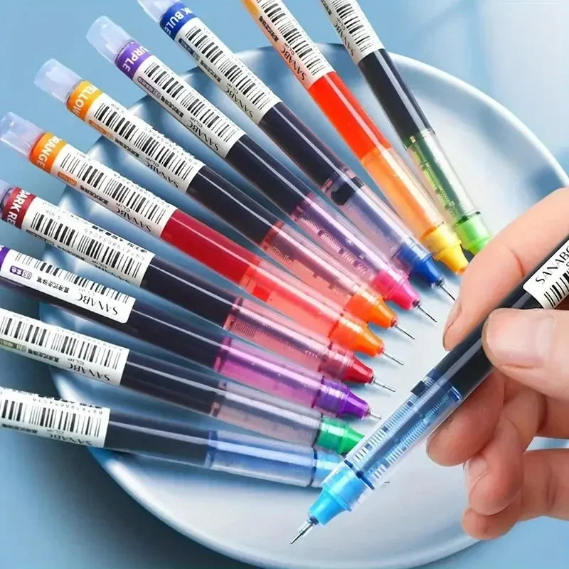 10PCS High Quality Needle Type Gel Pens Black Blue Red Ink Straight Liquid Pen Kawaii Stationery School & Office Supplies Qme
