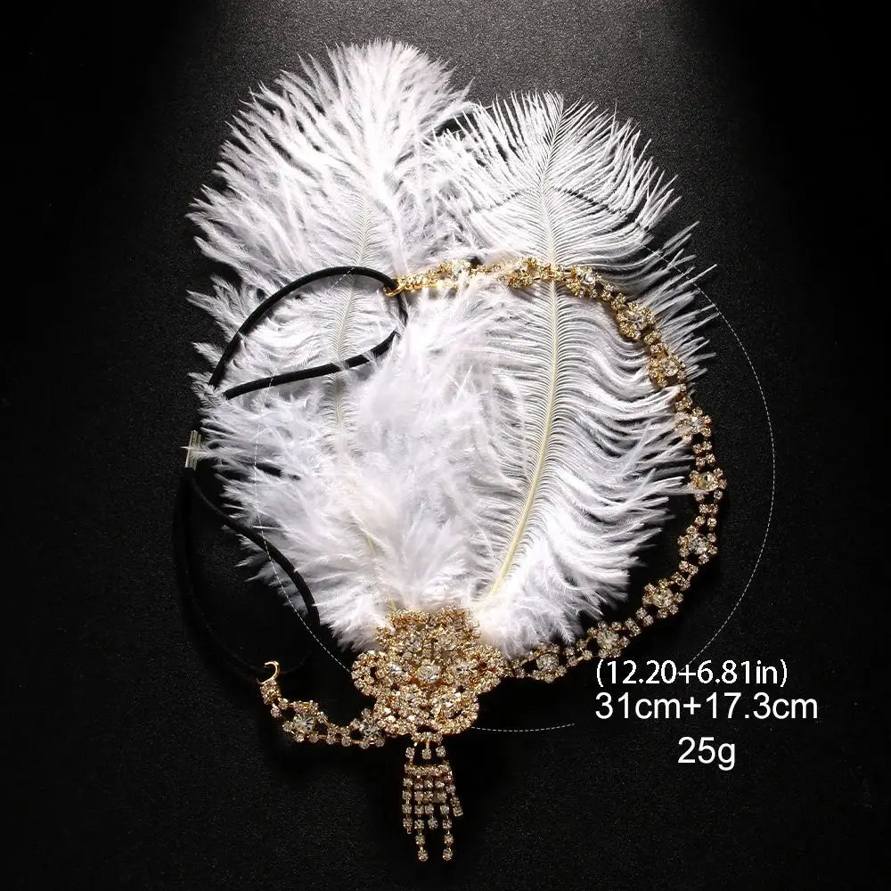 Retro Vintage Feather Headband Sequin Zircon Masquerade Hair Band Tassel Makeup Party 1920s Hair Accessories Bridal Headdress Qme