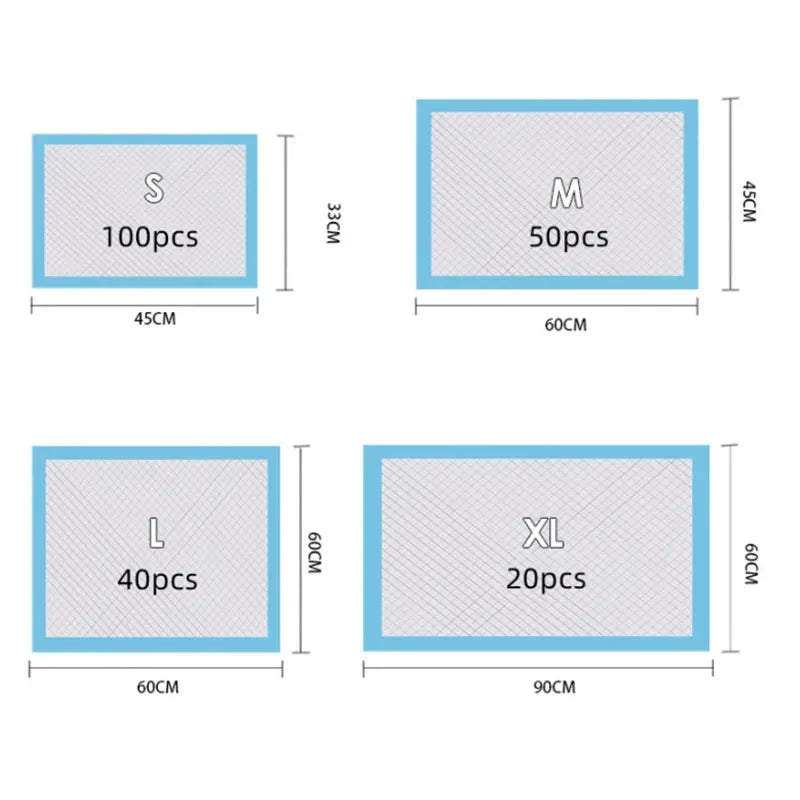 B 100/50/40/20PCS Absorbent Dogs Diapers Disposable Puppy Training Pee Pads Quick Dry Surface Mat Clean Cushion Dog Supplies Qme