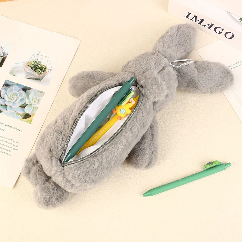 Animal Rabbit Shape Plush Pencil Case Cute Stuffed Toy Stationery Qme