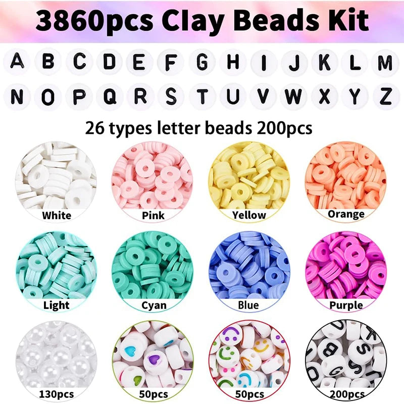 3860PCS Flat Clay Beads Bracelet Making Kit Acrylic Letter Beads Kit for Friendship Bracelets Jewelry Making DIY Crafts Gifts Qme