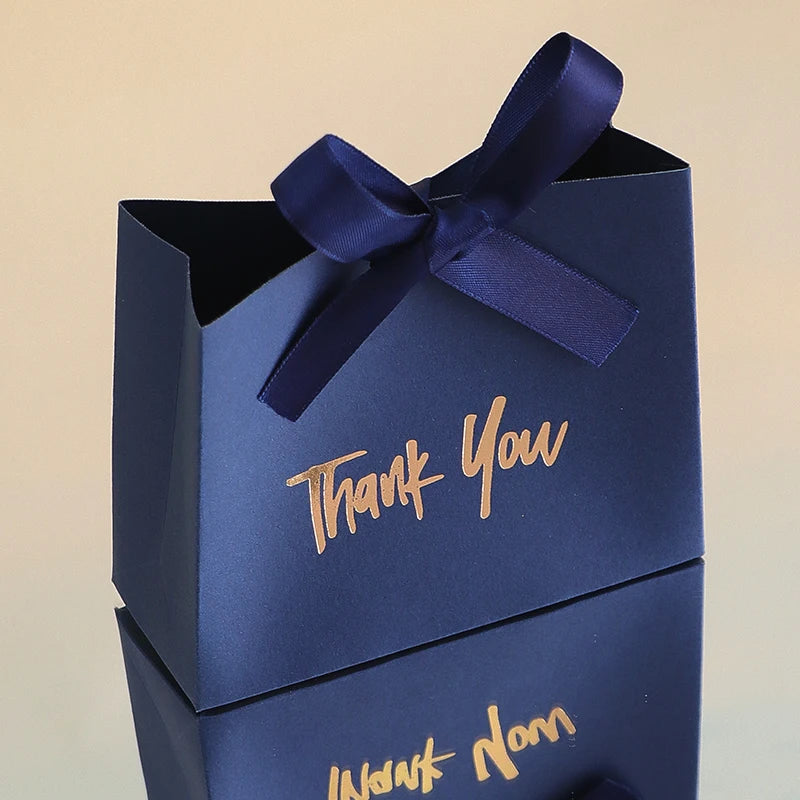 10 Mini Gift Boxes/Gift Bags with Gold Ribbon and Thank You Text Design, Available in Various Colors, Perfect for Wedding Favors, Mother's Day, Father's Day Party Gifts, and Small Gifts, as Well as Birthday, Gender Reveal, Gr Qme 10Pcs Blue Other Other