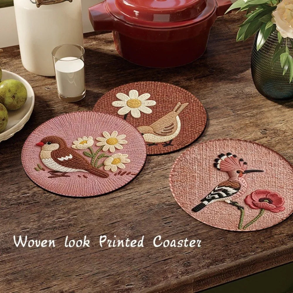 Round Faux Woven Print Heat Resistant Nonslip Placemat Coaster Qme