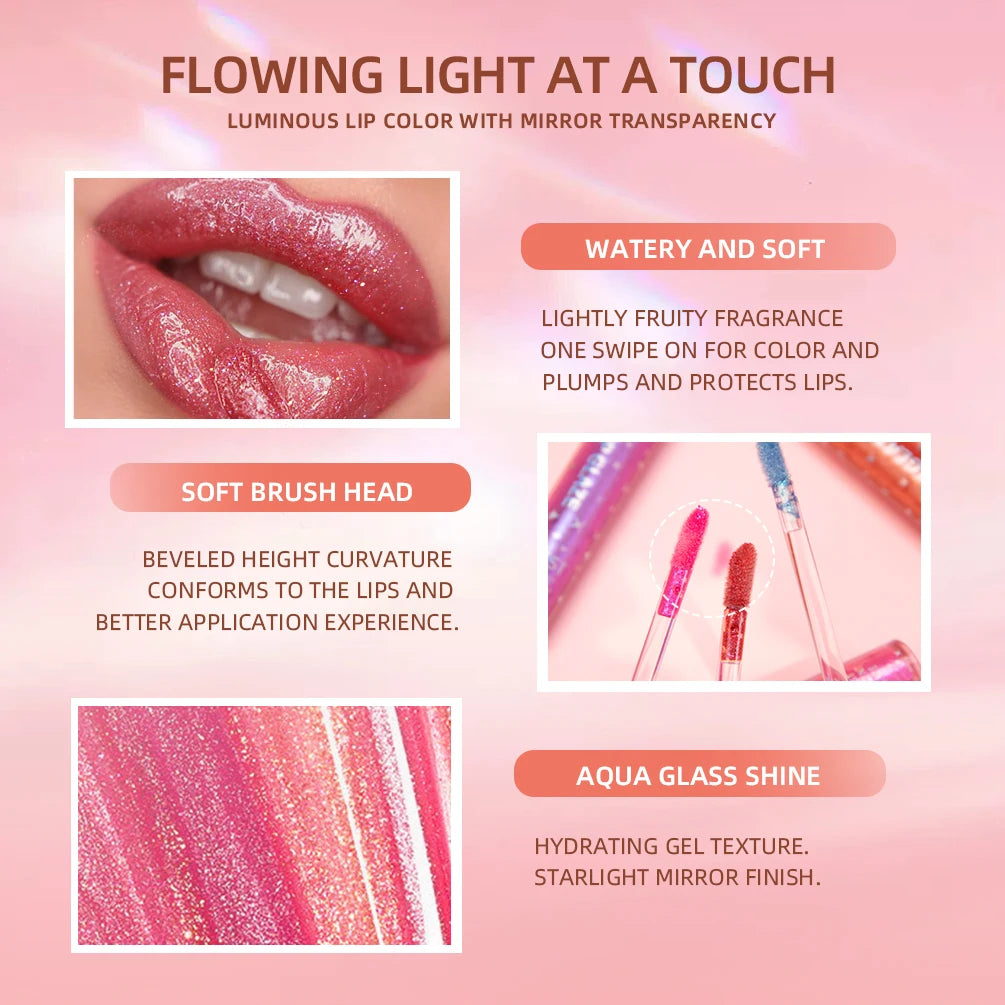 QIBEST 9Pcs/Sets Glitter Lip Glaze Liquid Lipstick Set Shine Lip Gloss Gift Box Natural Moisturizer Waterproof Lips Makeup Qme