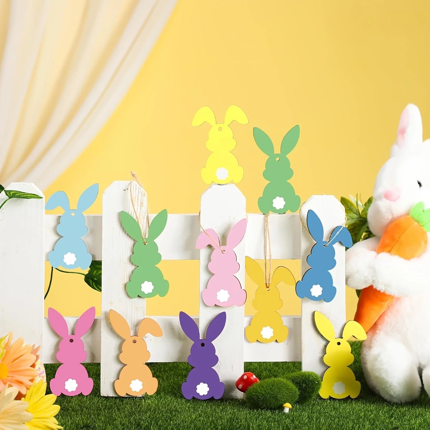 12Pcs colorful Easter bunny-shaped wooden pendants Christmas decorations, suitable for holiday decorations for themed party acti Qme