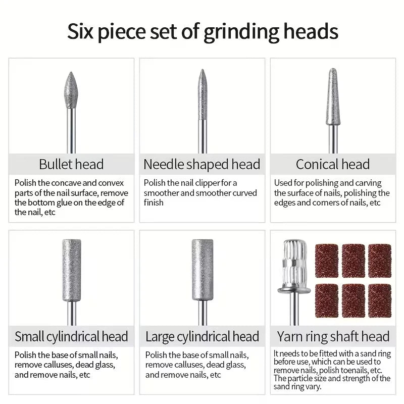 New Professional Electric Nail Art Drill Portable Electric File HD Display Multi Head Replaceable Nail Art Lathe Grinder Qme