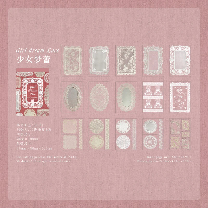 30 Pcs/book antique style hollow lace stickers DIY diary magazine manual decoration collage album scrapbook aesthetic stationery Qme B