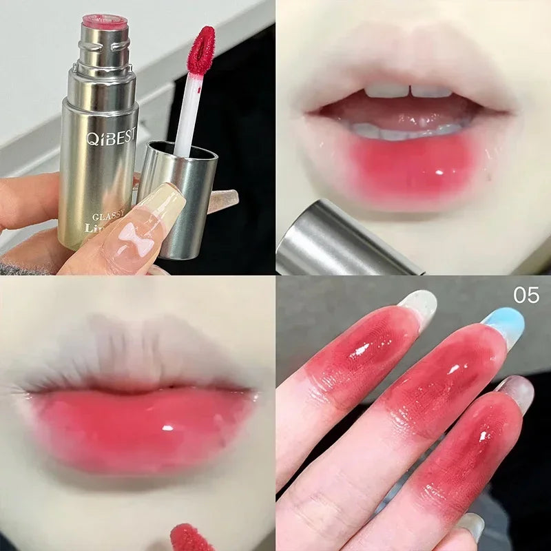 QIBEST Moisturizing Mirror Lip Glaze Lasting Easy Halo-dyeing Mirror Water Glass Lip Gloss Korean Cosmetics Lip Tint For Women Qme 05