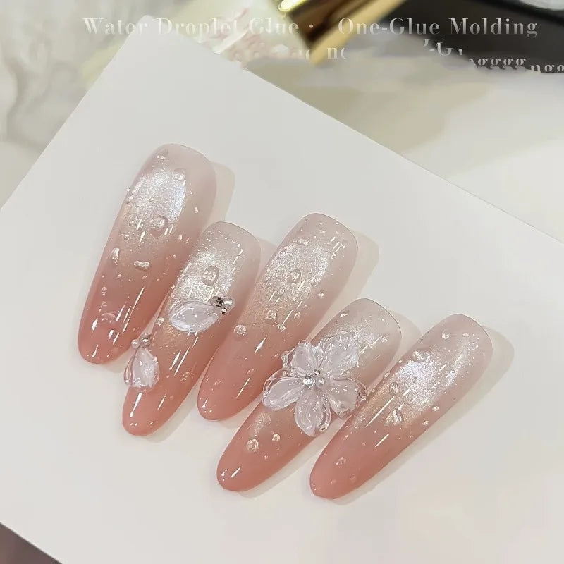 Water Drop Nail Gel Set, 3D Crystal Bubbling Gel & No Wipe Top Coat, DIY Dew Drop Effect for Glossy Glass Nails, Nail Art Design Qme