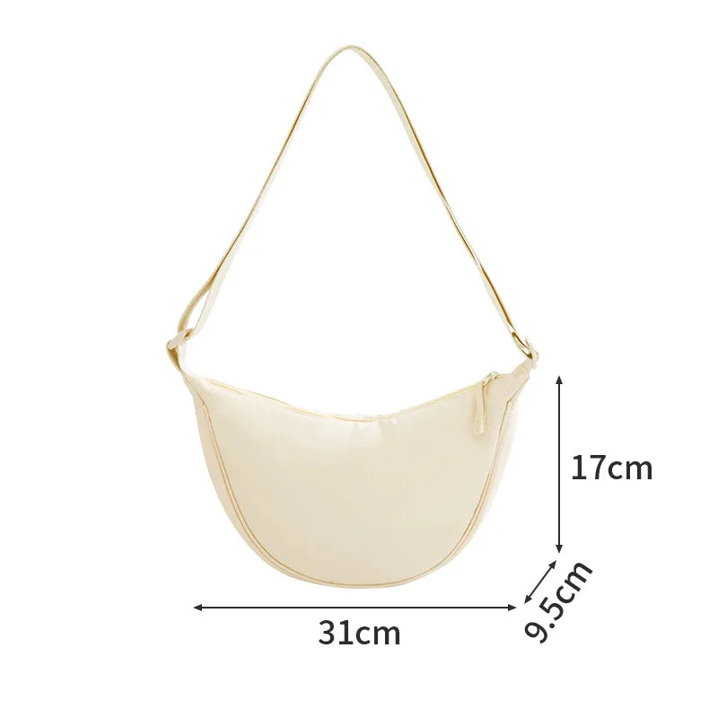 A New Nylon Crossbody Bag for Women Designer Large Capacity Portable Lady Simple Commuter Underarm Bag Fashion Moon Shoulder Bag Qme Beige Small