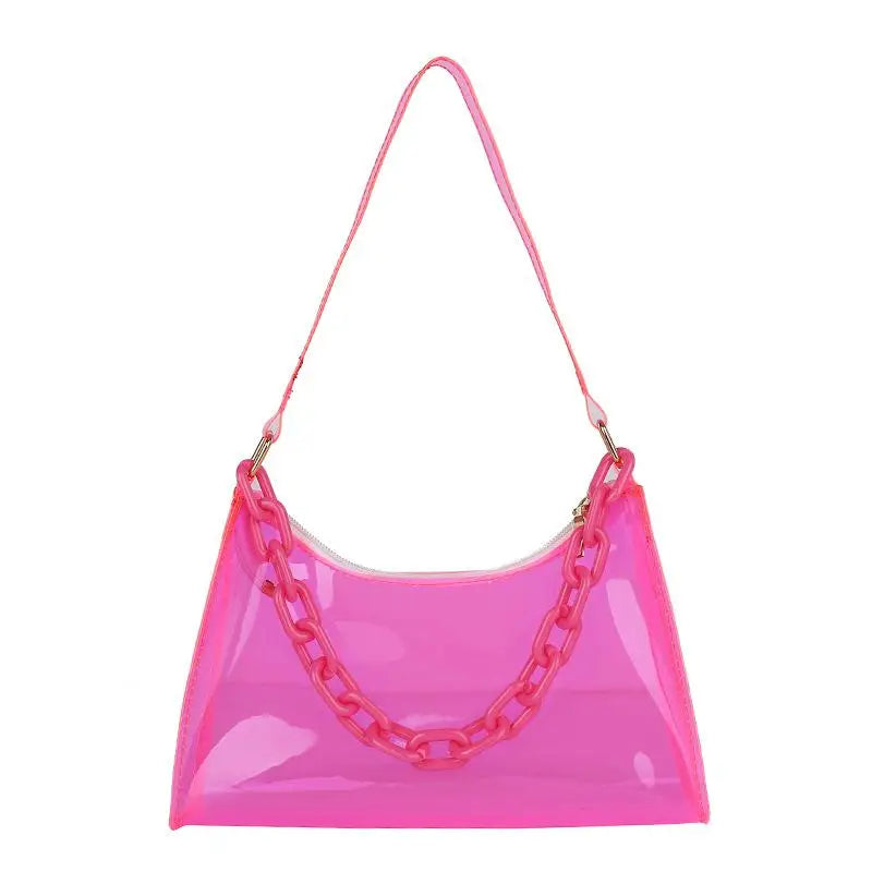 Transparent Jelly Bag Fashionable Messenger Shoulder Waterproof Qme Rose red