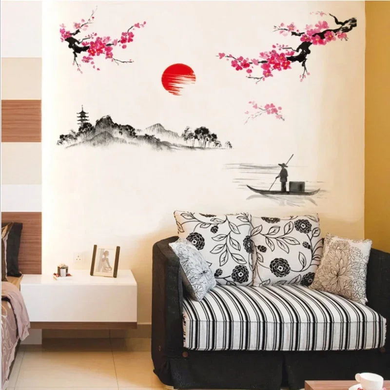 Chinese Sakura Japanese Pink Cherry Blossom Tree Decoration Mural Qme