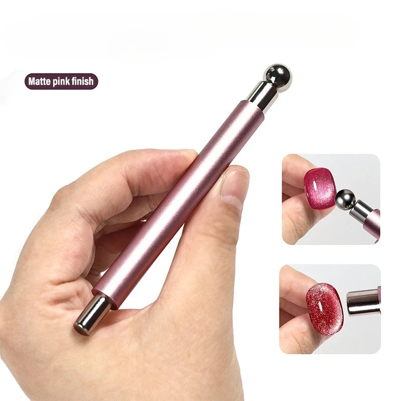 Strong magnetic Long Double Head Nail Magnet Tool Pens Magnetic Cat Eye Gel Polish Nail Art Kit for DIY Salon Studio Or Home Use Qme Pink and 10mm ball