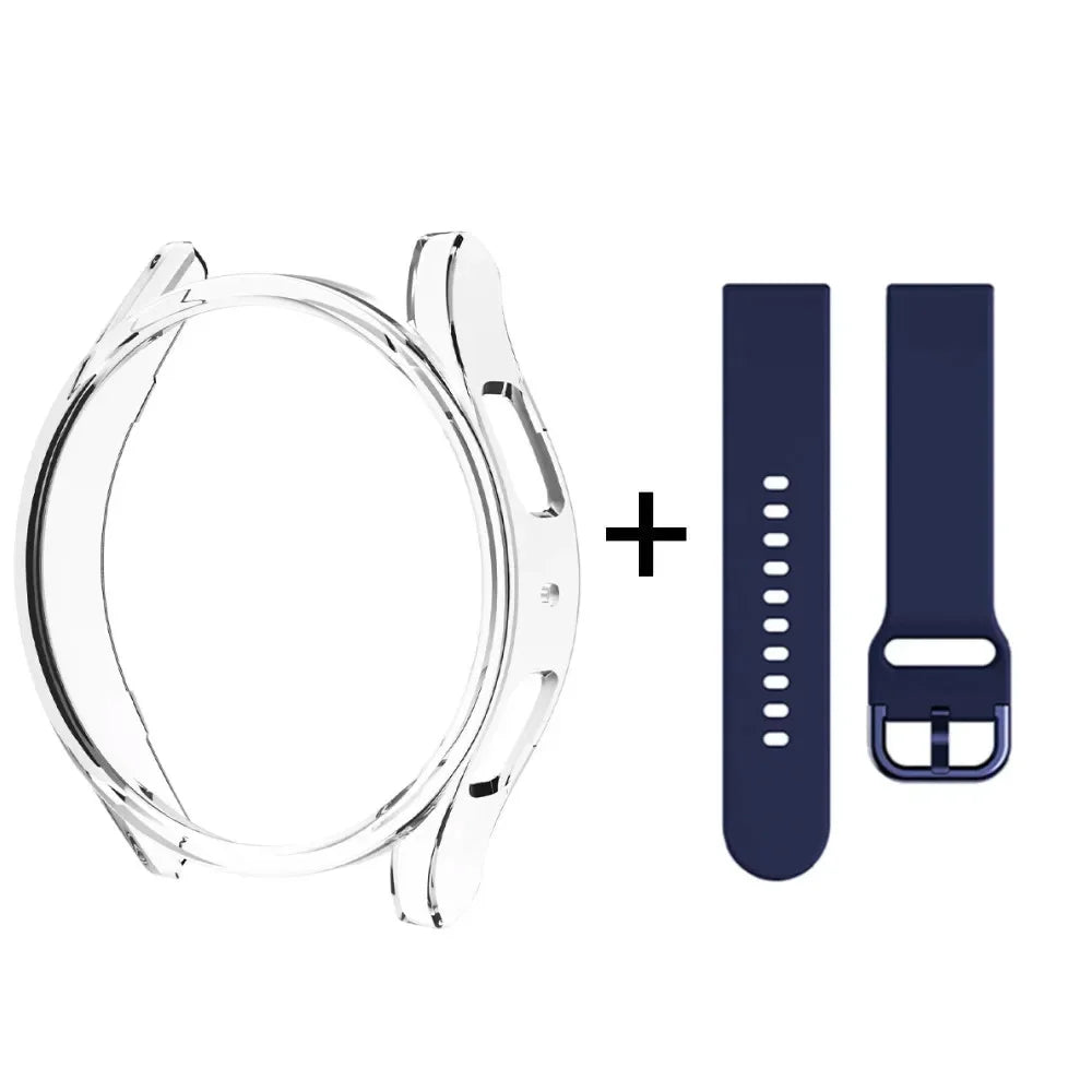 Strap+Case for Samsung Galaxy Watch 6/5/4 40mm 44mm PC Hollow Bumper for Galaxy Watch 4/6 Classic 42mm 46mm 43mm 47mm Band+Cover Qme