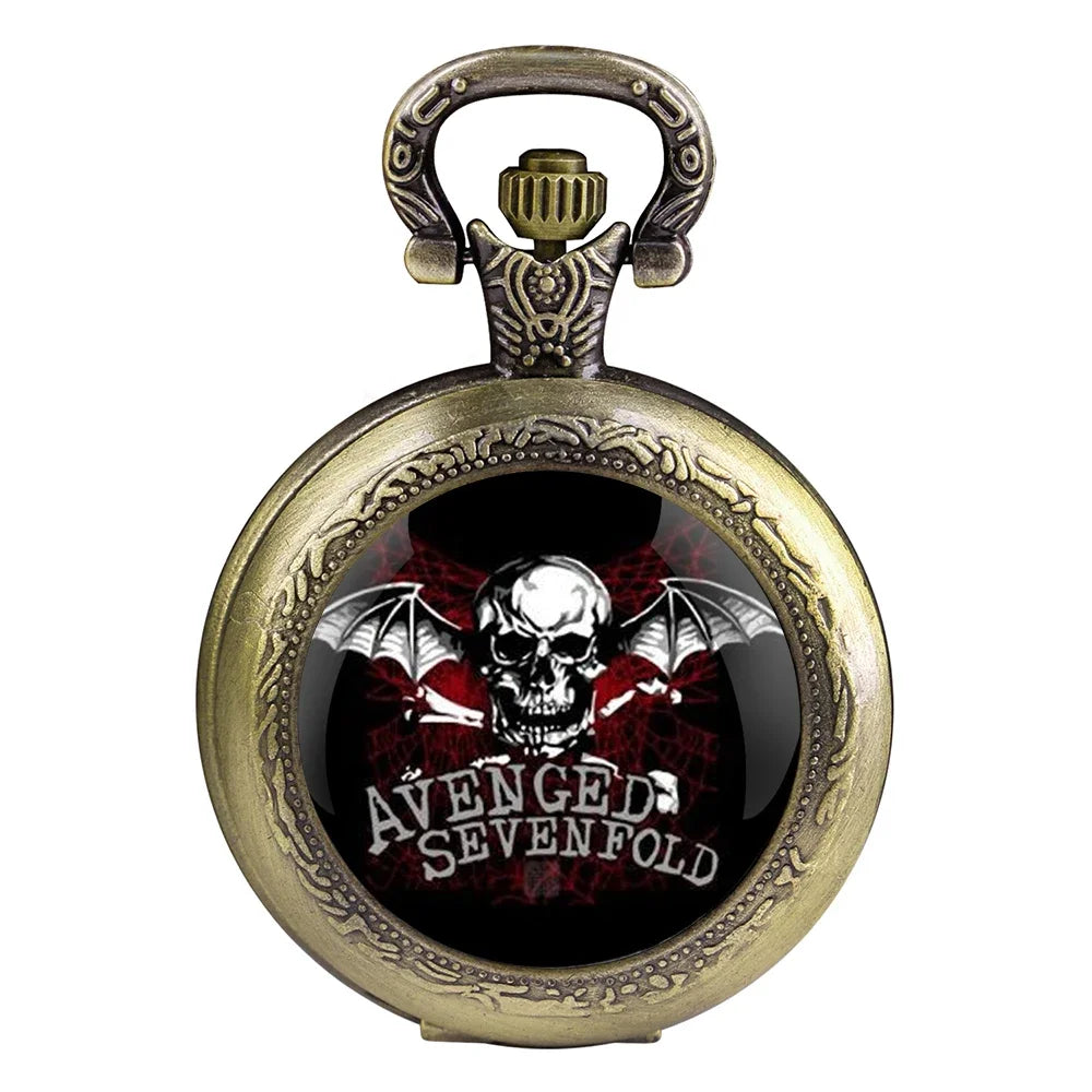 Avenged Sevenfold Design Glass Dome Quartz Pocket Watch Necklace Men Women Unique Jewelry Pendant Birthday Accessories Gift Qme 06