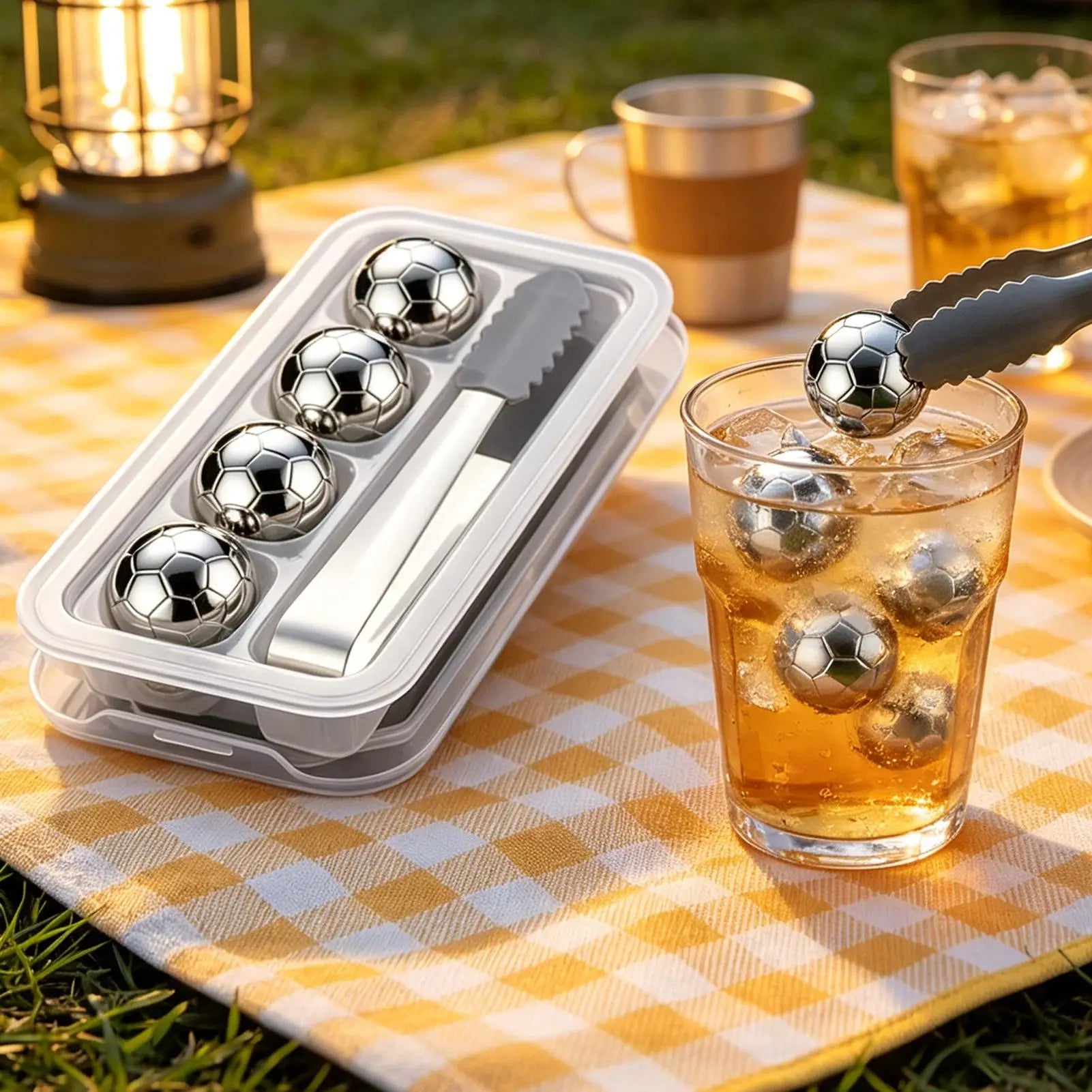 Metal Ice Cubes Reusable Refreezable Football Cooling Rocks 4 Drink Qme