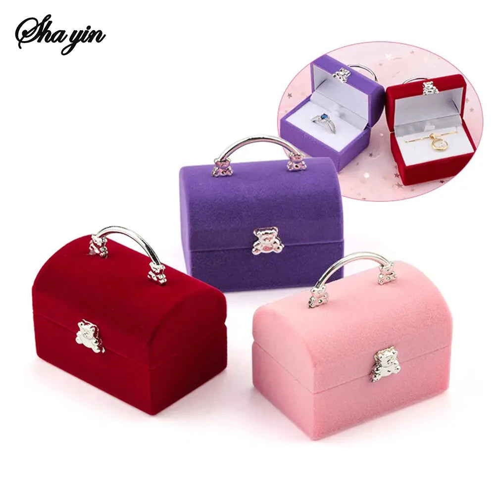 1 Piece Small Jewelry Box Velvet wedding Ring box Necklace Display Box Cute Bear Gift box Container Case for Jewelry Packaging Qme