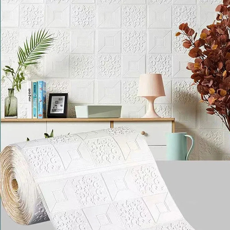 70 3D Foam Wallpaper Wall Sticker Retro Brick Self Adhesive Panel Qme white 70CMx100CM