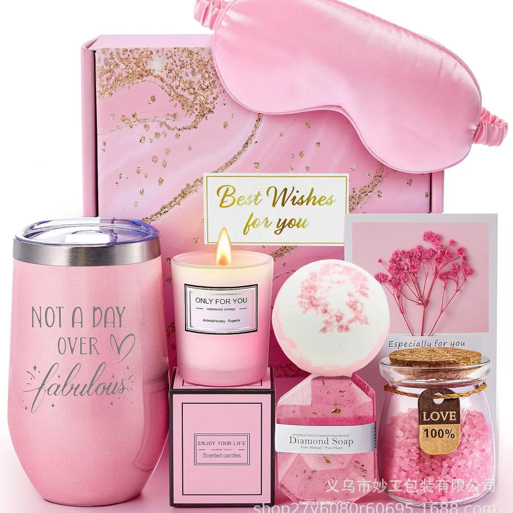 Gifts for Ladies ,Mom, Wife,Girlfriend, Sister-Happy Birthday,Christmas,Valentine's Day,Mothers Day-Lavender Spa Gift Basket Set Qme PinCupFlowerSaltsSet
